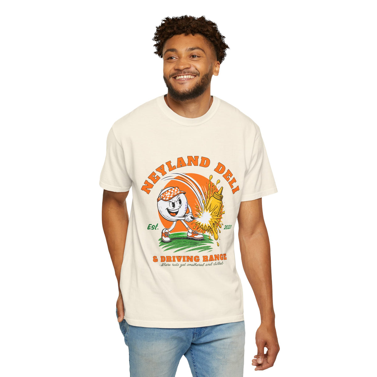 Neyland Deli & Driving Range Vintage Golf T-Shirt — Mustard & Golf Balls