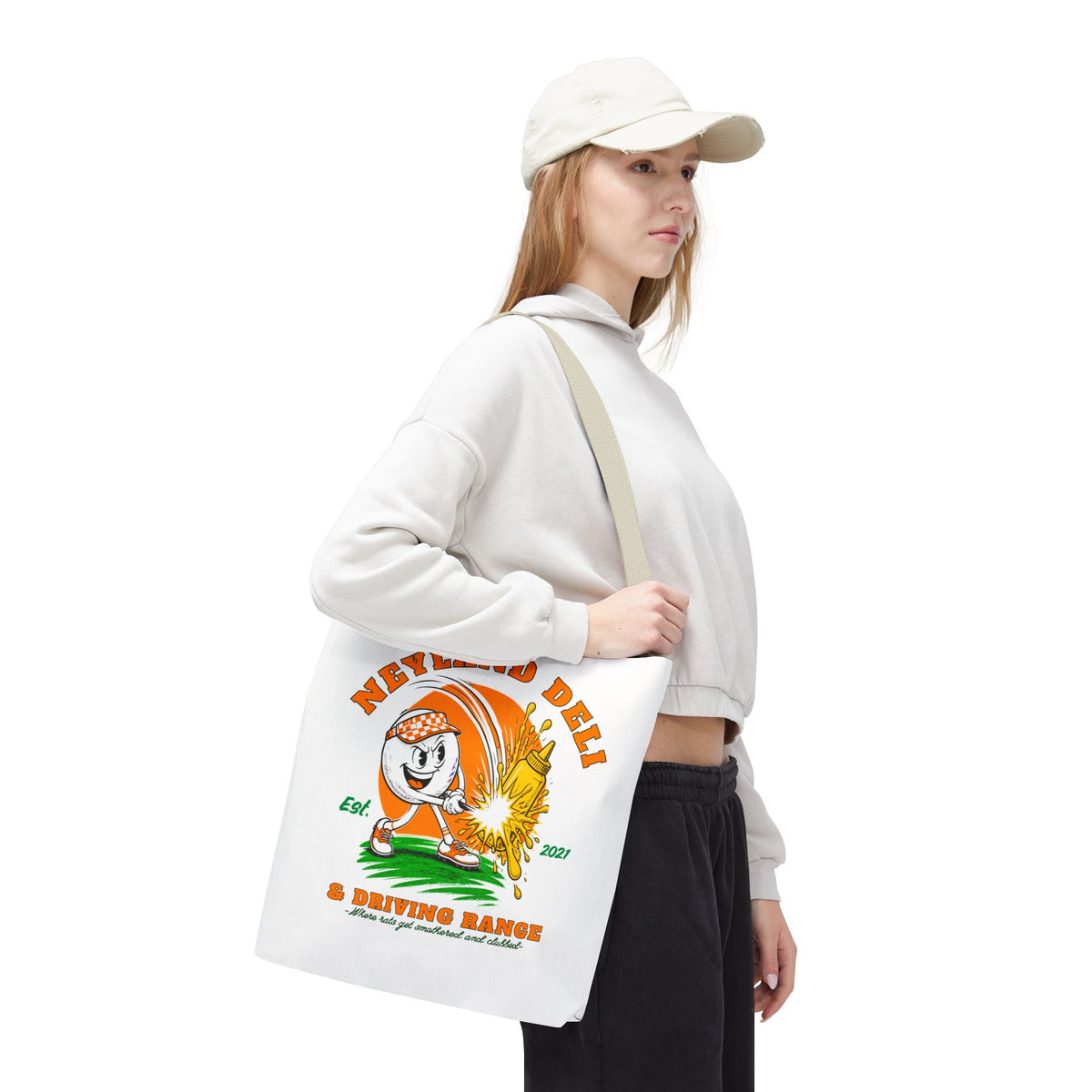 Neyland Deli & Driving Range Tote Bag — funny TN football graphic