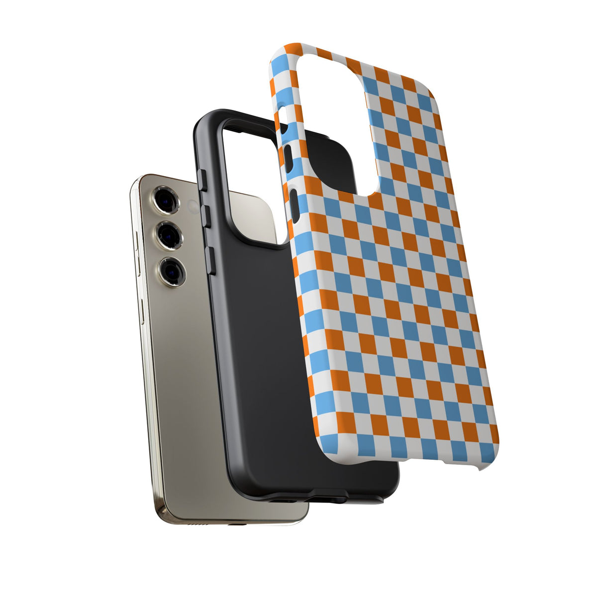 Orange and Blue Checkerboard Tough Case | Phone Cover, Geometric Pattern