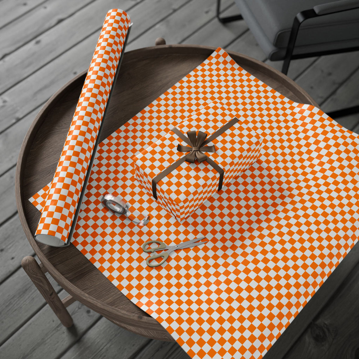 Orange & White Checkerboard Gift Wrap