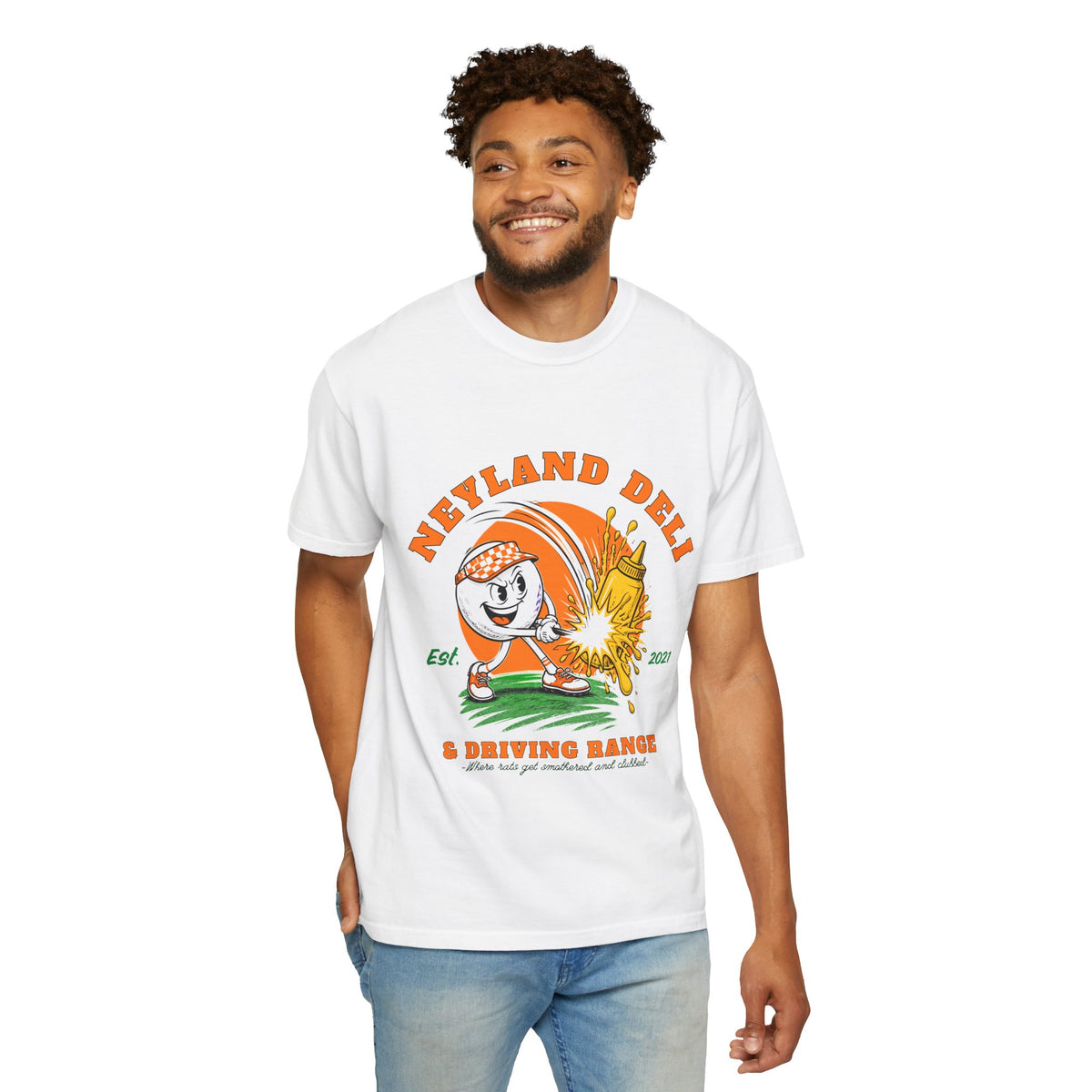 Neyland Deli & Driving Range Vintage Golf T-Shirt — Mustard & Golf Balls