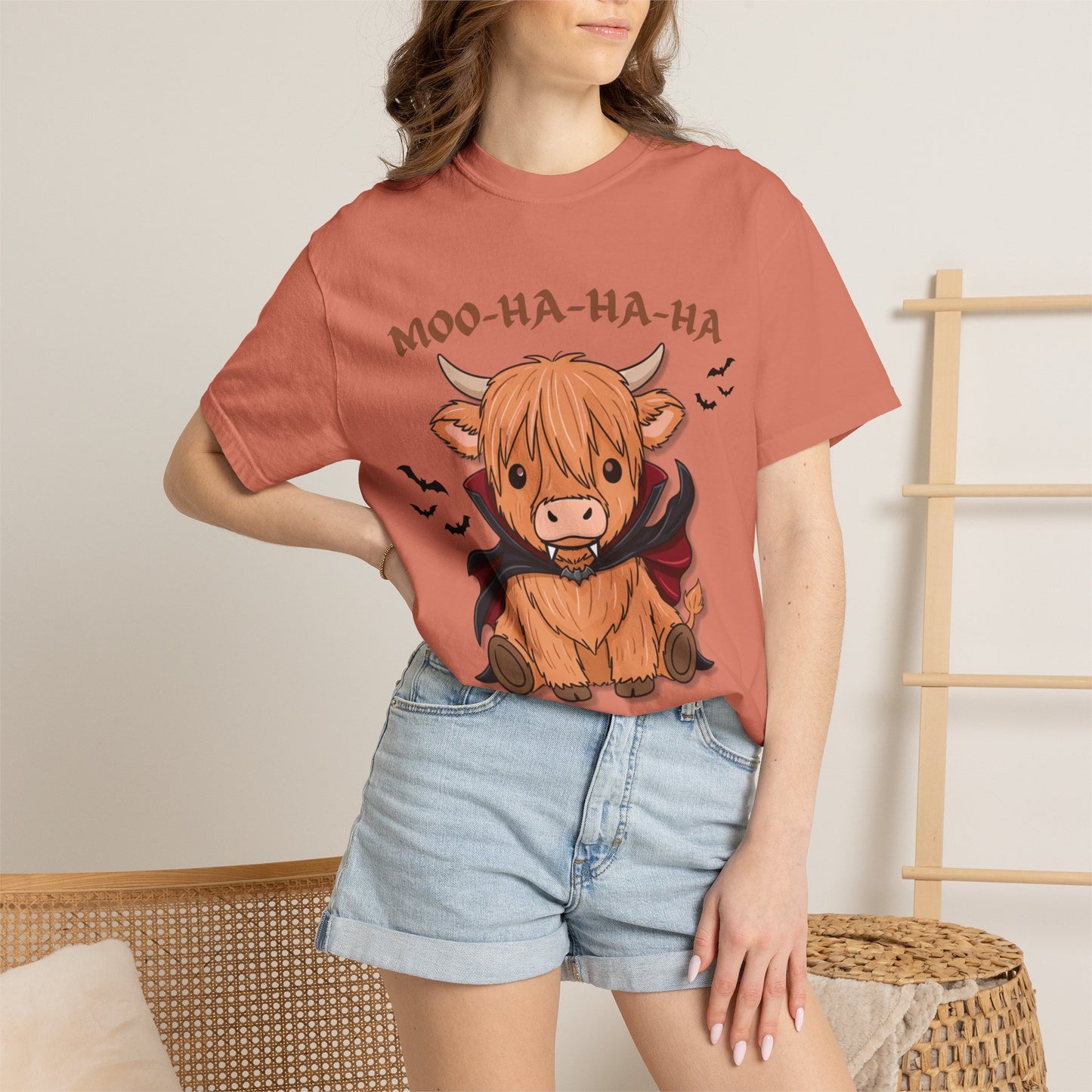 Highland Cow Vampire T-Shirt — "Moo-Ha-Ha-Ha" Cute Halloween Tee