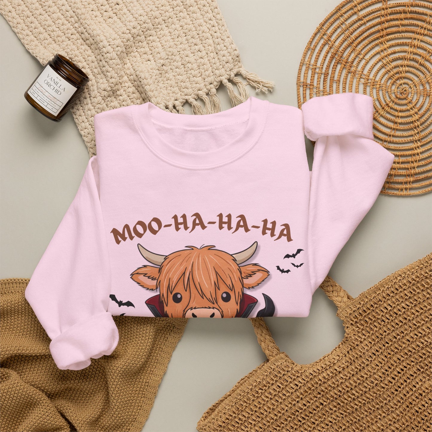 Cow Vampire Sweatshirt - "Moo-Ha-Ha-Ha" Cute Halloween Crewneck