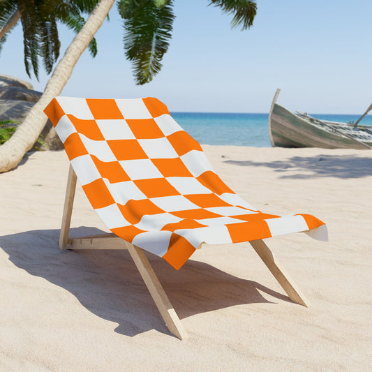 Vibrant Orange Checkered Beach Towel - Perfect for Summer Fun
