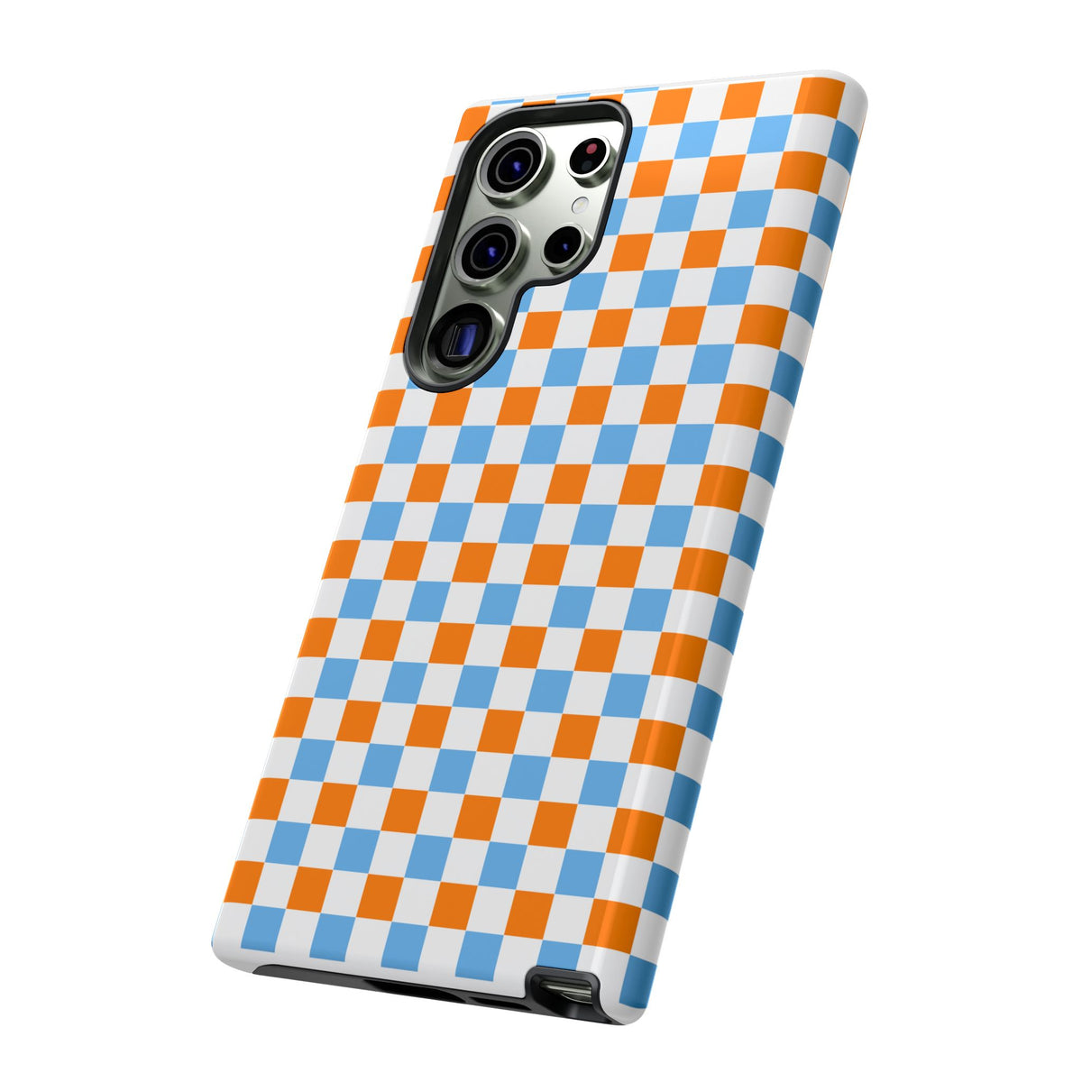 Orange and Blue Checkerboard Tough Case | Phone Cover, Geometric Pattern