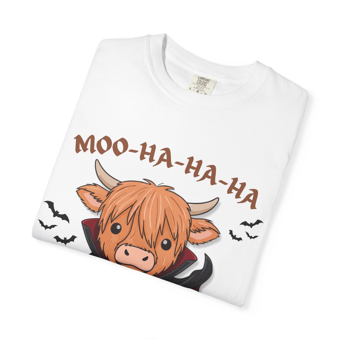 Highland Cow Vampire T-Shirt — "Moo-Ha-Ha-Ha" Cute Halloween Tee