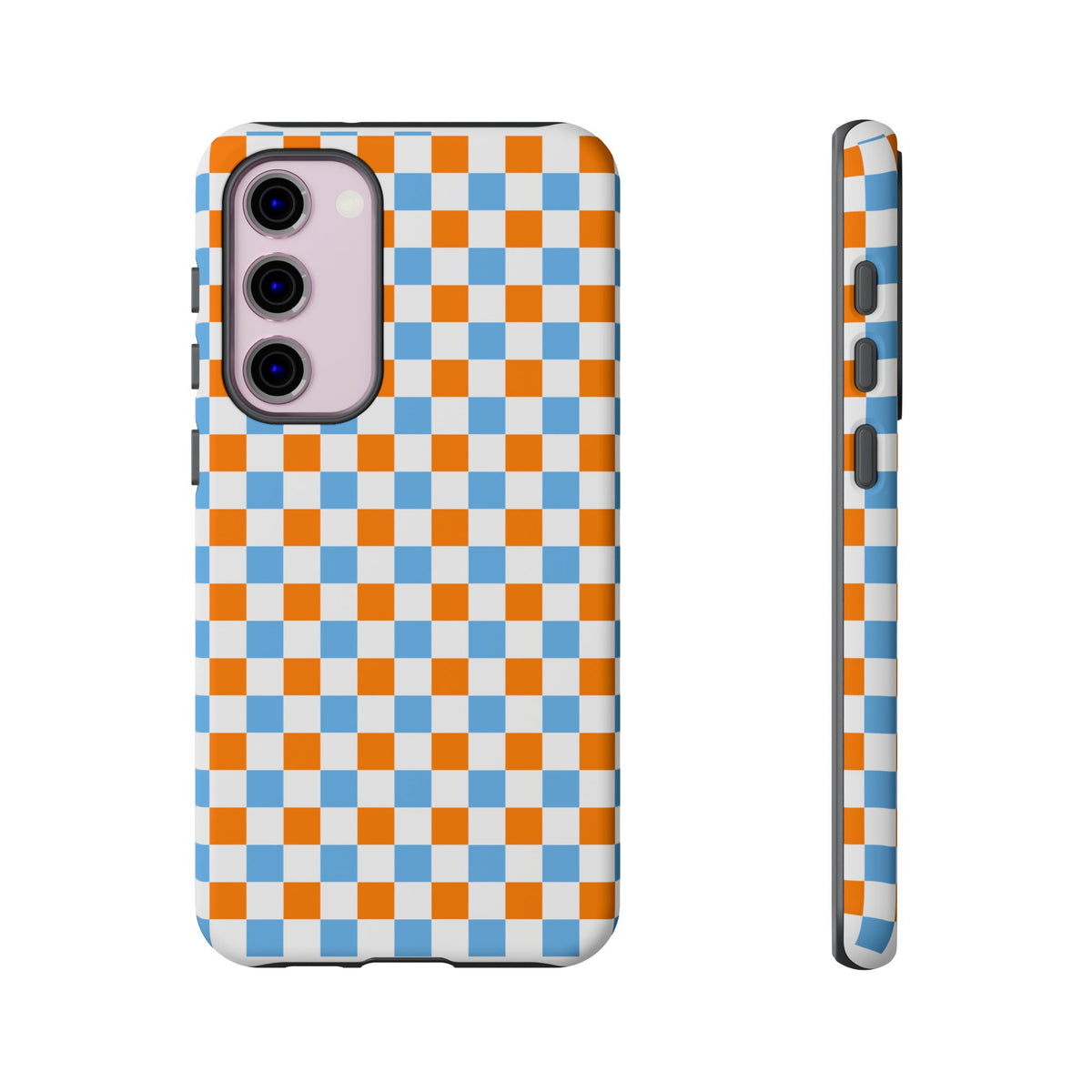 Orange and Blue Checkerboard Tough Case | Phone Cover, Geometric Pattern