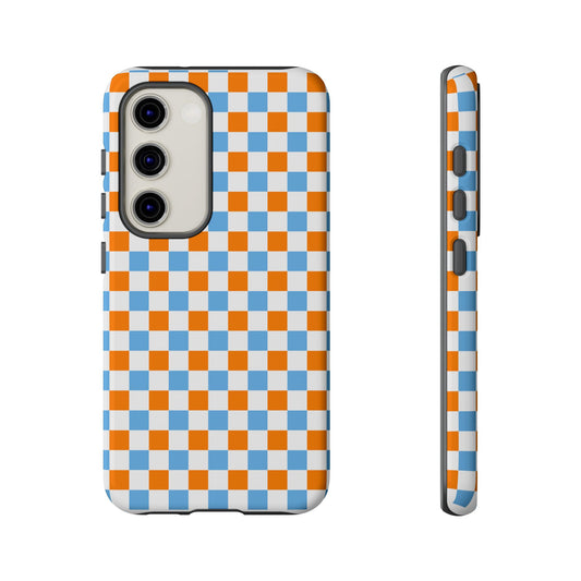 Orange and Blue Checkerboard Tough Case | Phone Cover, Geometric Pattern