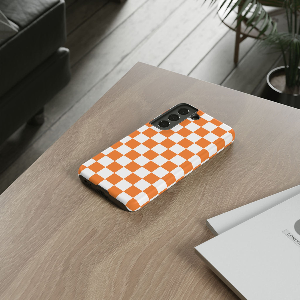 Orange and White Checkerboard Phone Case | Tough Case