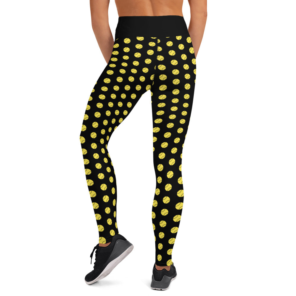 Softball Print Yoga Leggings - BLACK