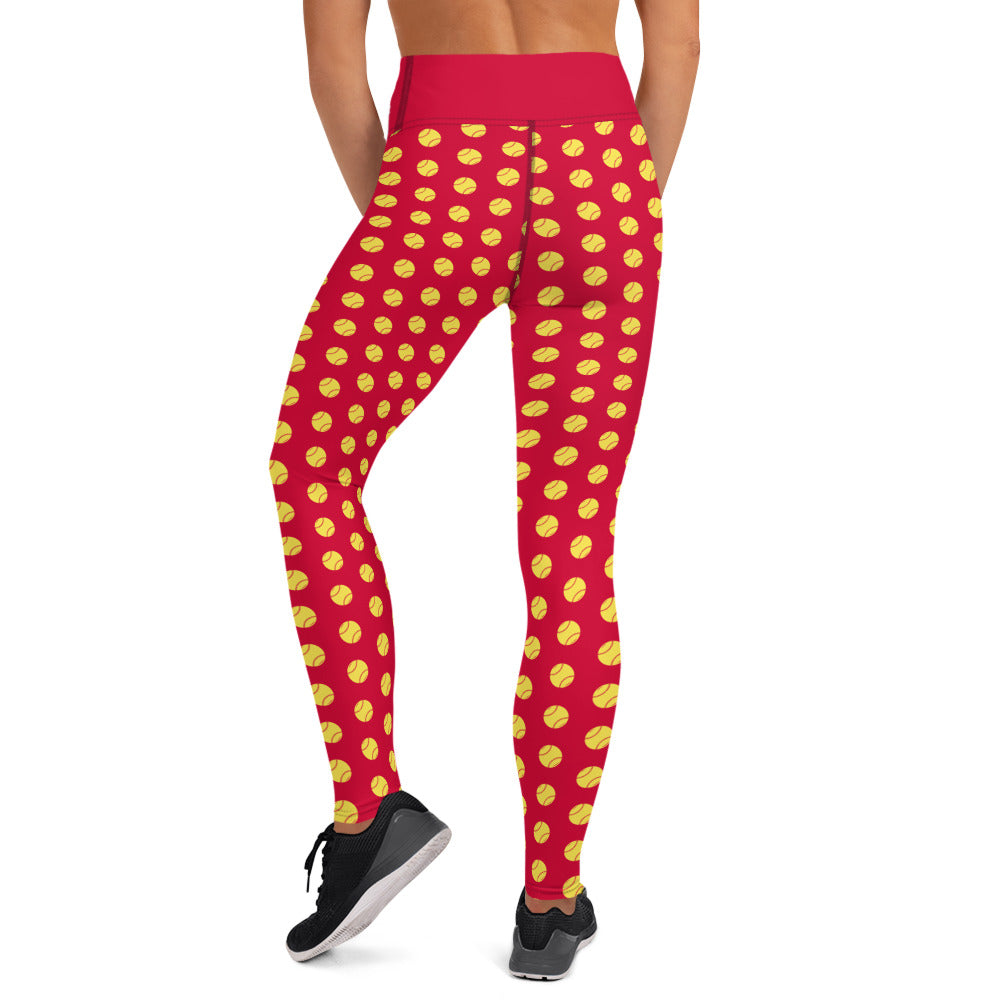Softball Print Yoga Leggings - RED