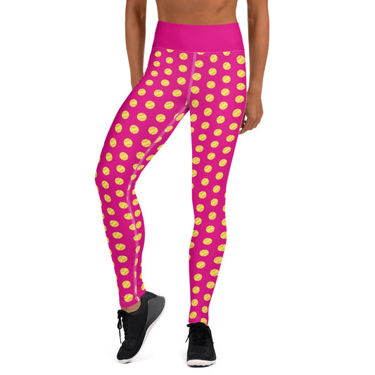 Softball Print Adult Yoga Leggings - Hot Pink