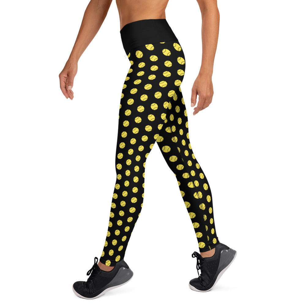Softball Print Yoga Leggings - BLACK