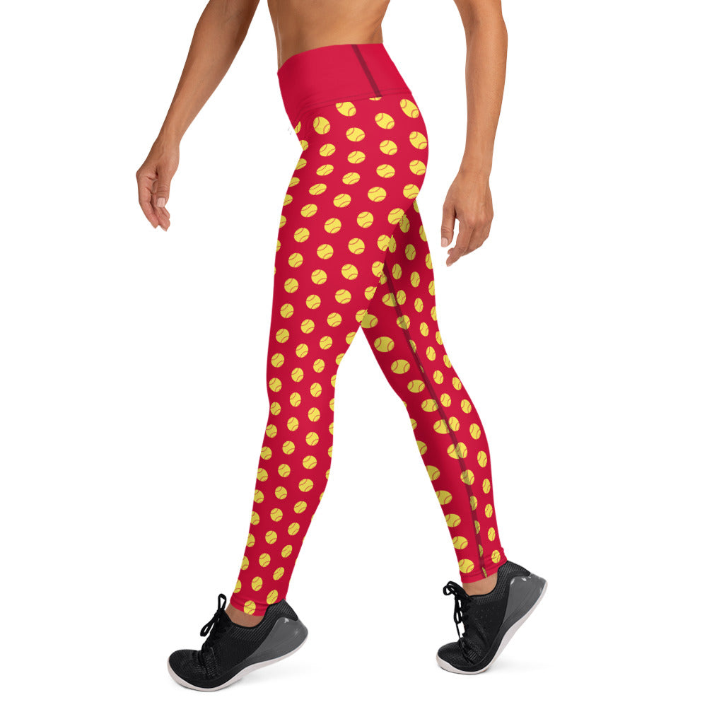 Softball Print Yoga Leggings - RED