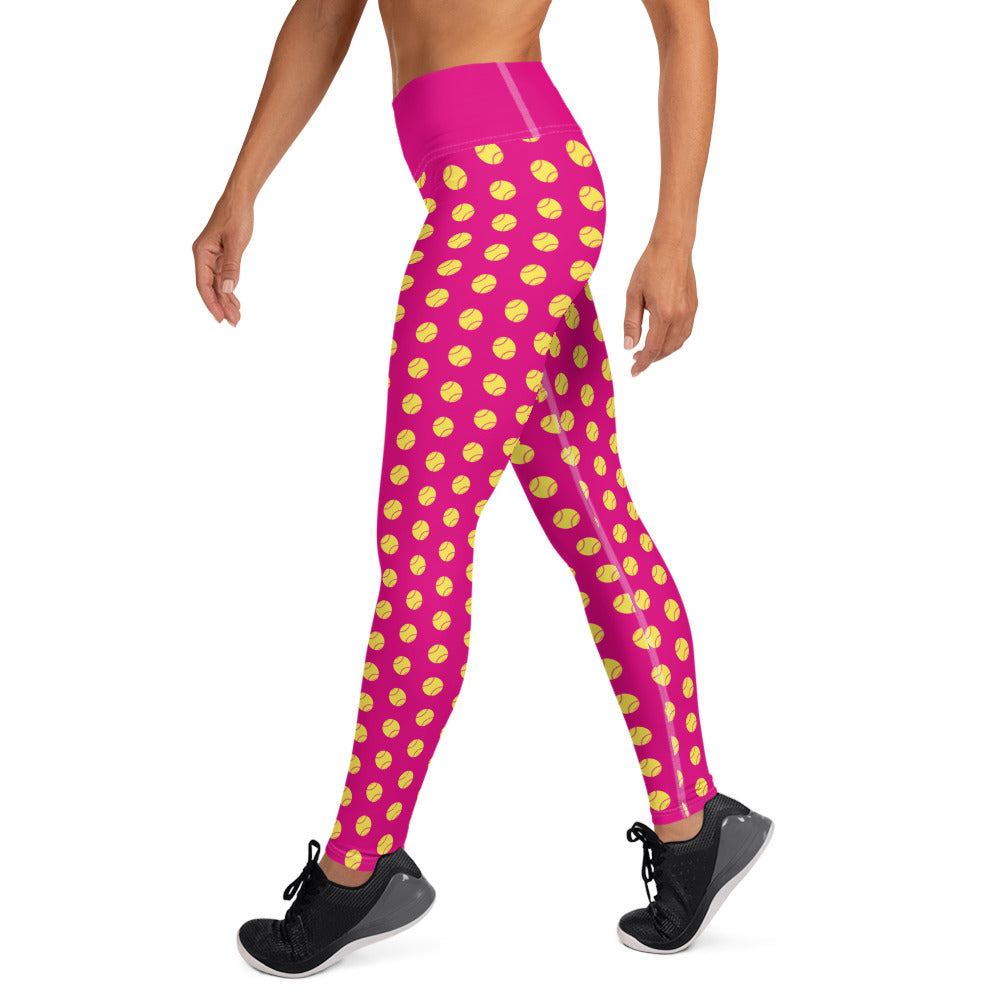 Softball Print Adult Yoga Leggings - Hot Pink