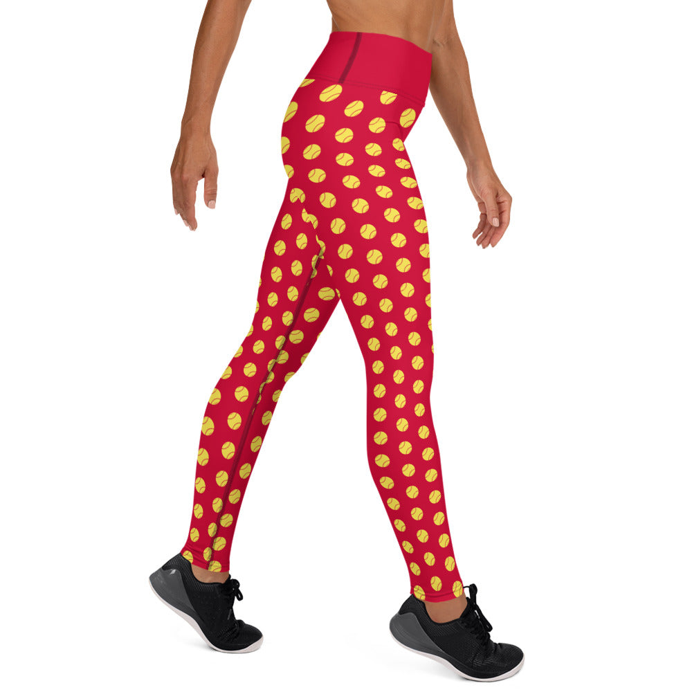 Softball Print Yoga Leggings - RED