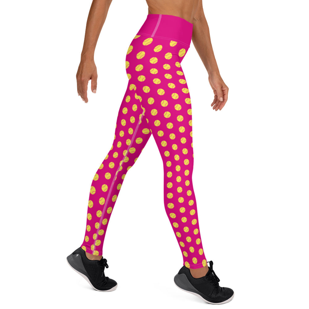 Softball Print Adult Yoga Leggings - Hot Pink