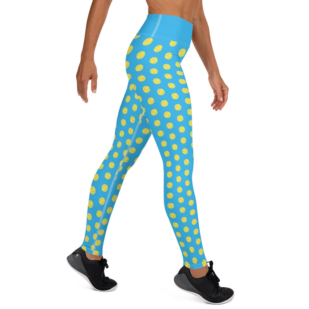 Softball Print Adult Yoga Leggings - SKY BLUE