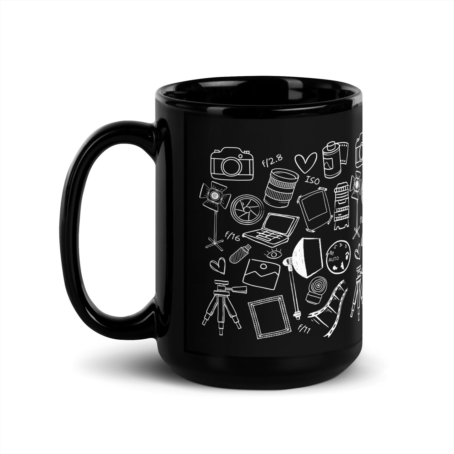 PHOTOGRAPHY DOODLES Black Glossy Mug