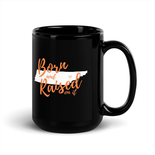 Born and Raised TN Black Glossy Mug