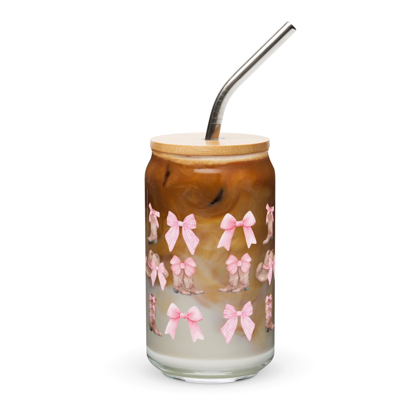Boots & Bows Pink Can-shaped glass
