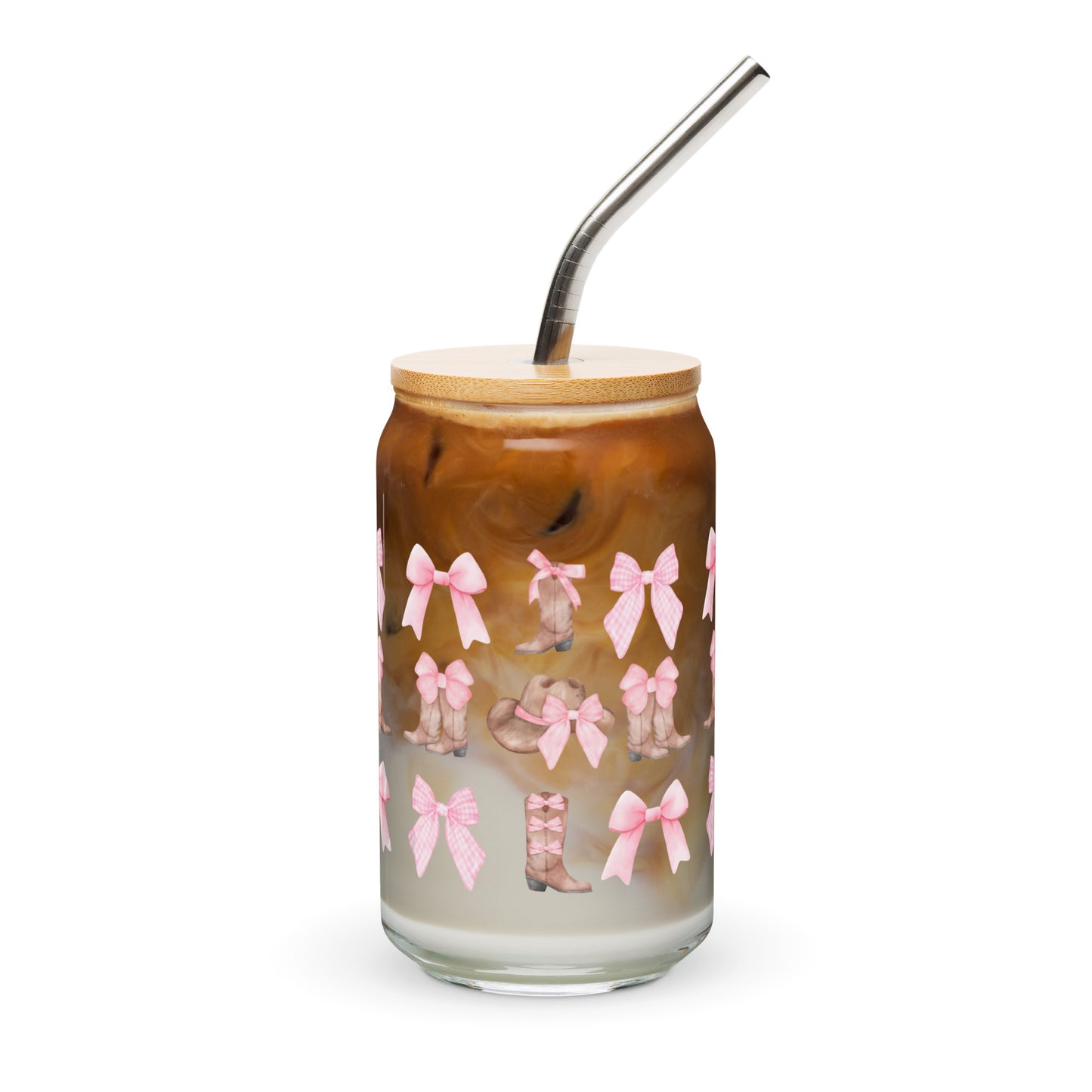 Boots & Bows Pink Can-shaped glass