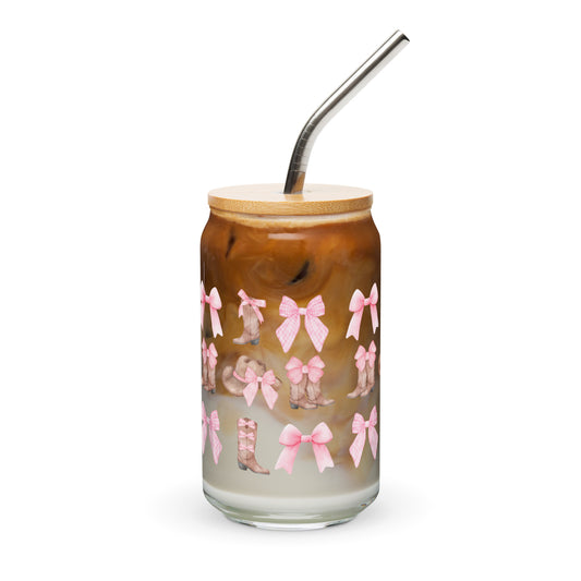 Boots & Bows Pink Can-shaped glass