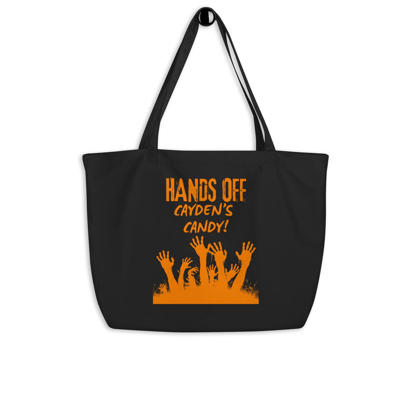 Customized HANDS OFF! Halloween Large organic tote bag