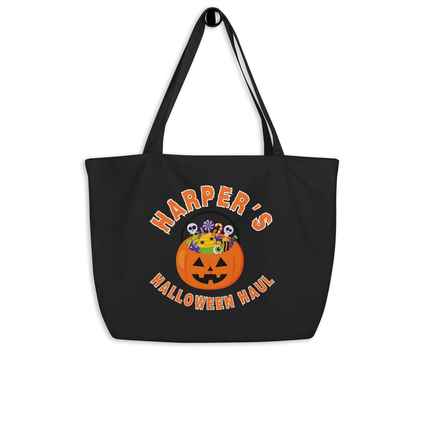 Customized Jack-o-lantern Halloween Haul Large organic tote bag