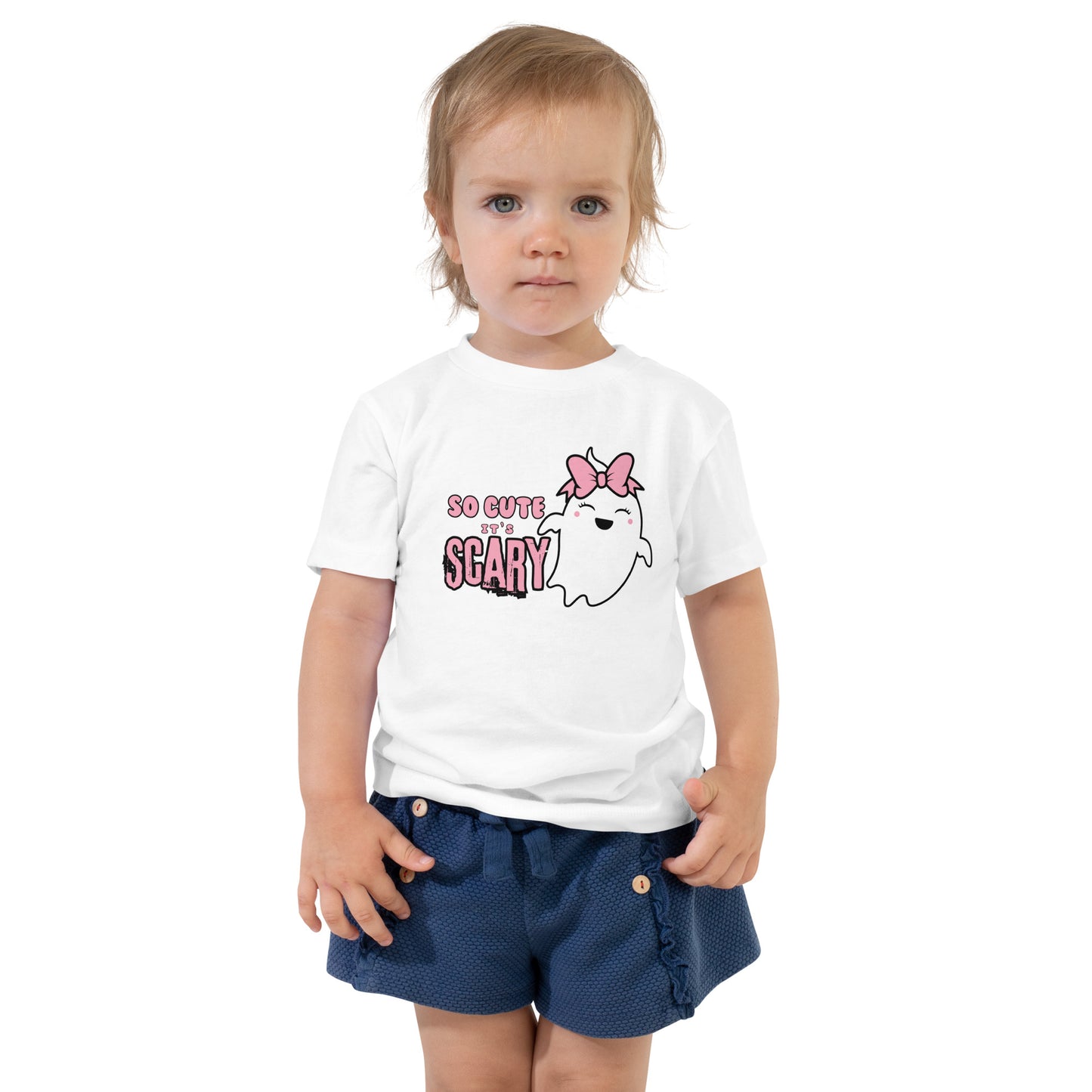 So Cute it's Scary Pink Bow Toddler Short Sleeve Tee