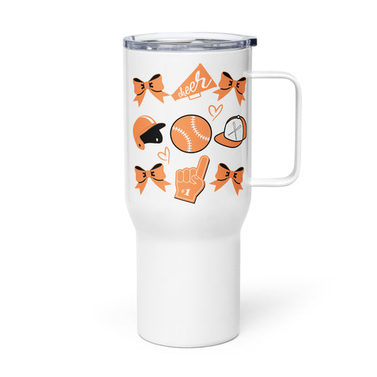 Orange Baseball Cheer Travel mug with a handle