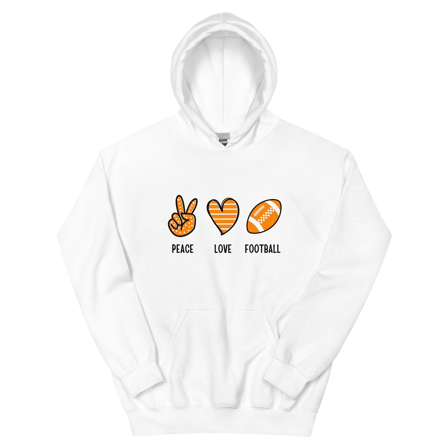 Peace, Love, Big Orange Football Unisex Hoodie