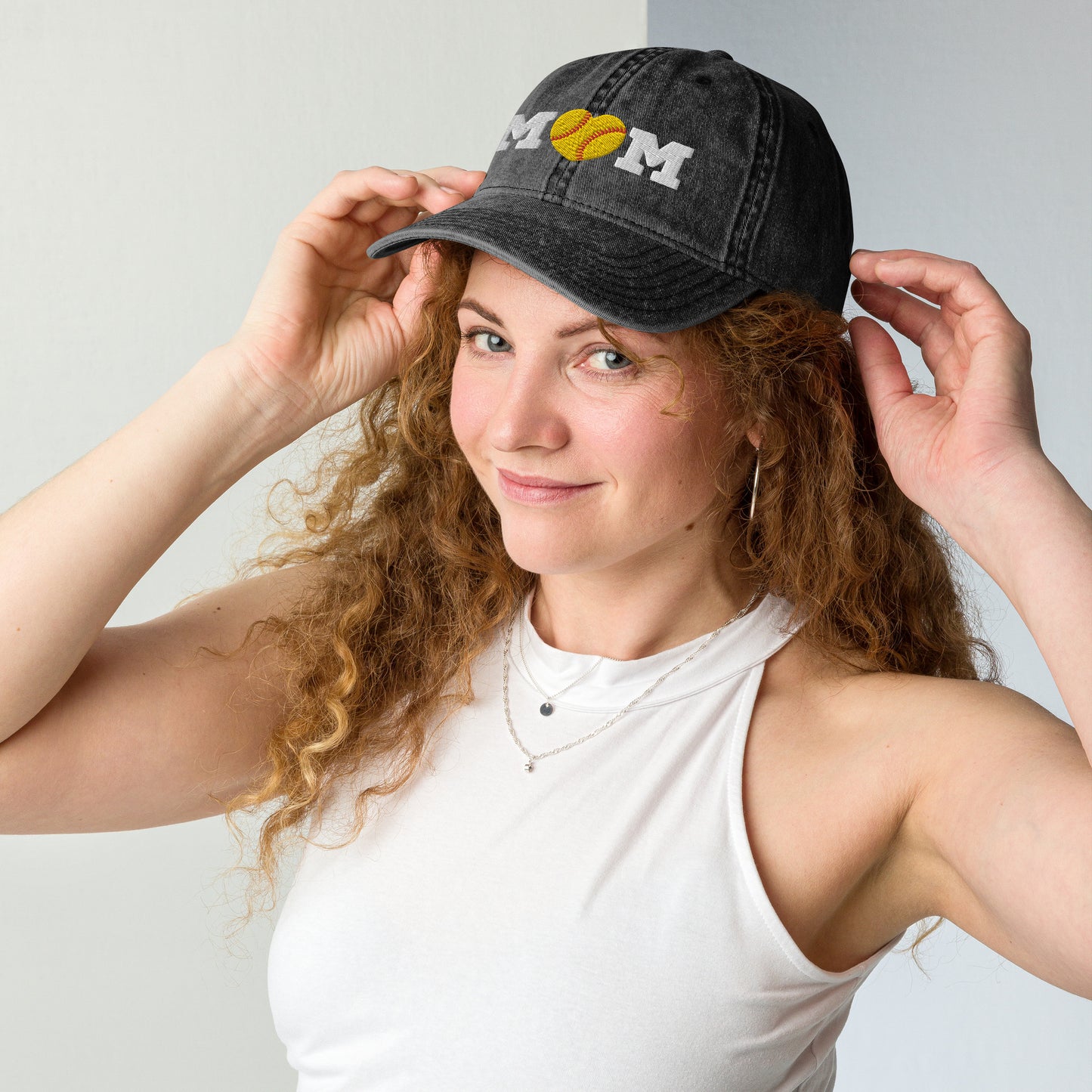 Softball Mom Heart Vintage Cotton Twill Cap