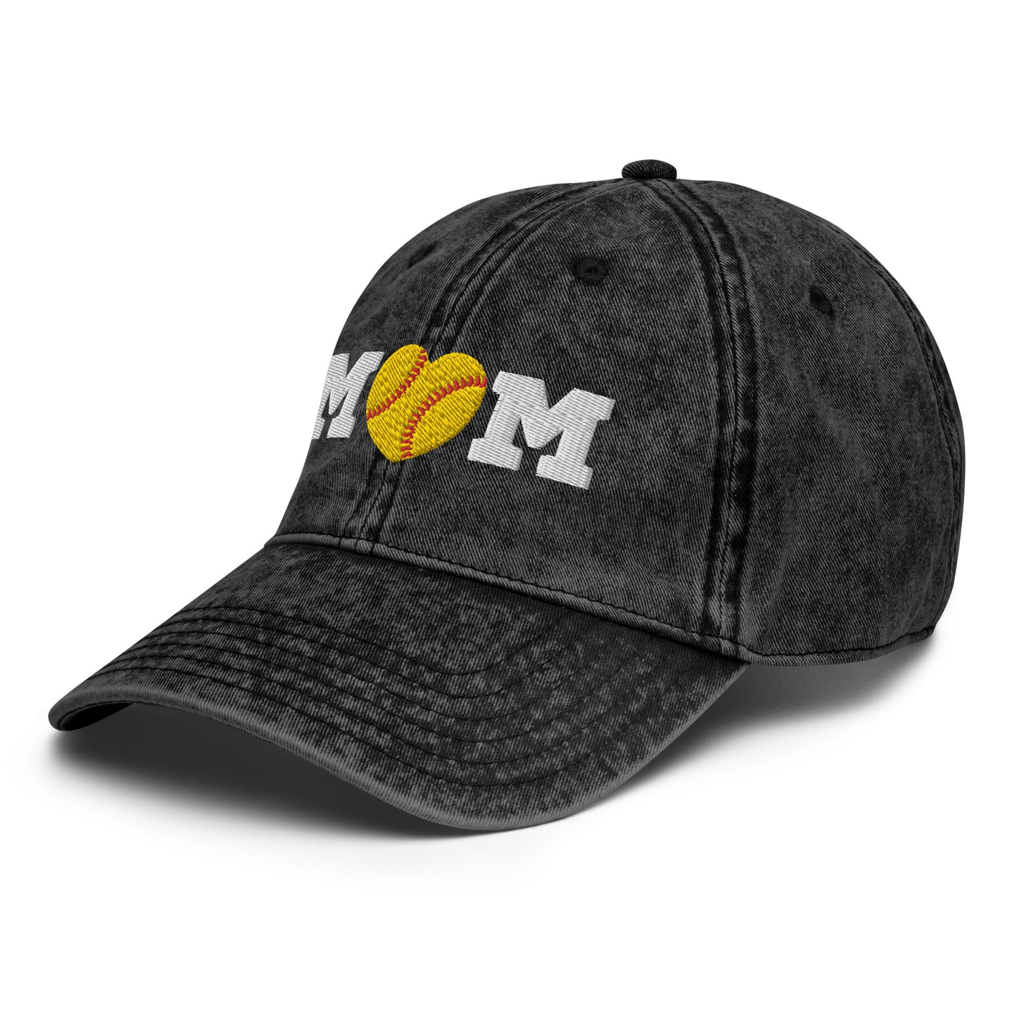 Softball Mom Heart Vintage Cotton Twill Cap