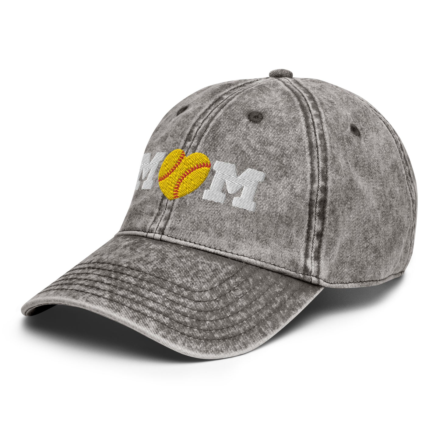 Softball Mom Heart Vintage Cotton Twill Cap