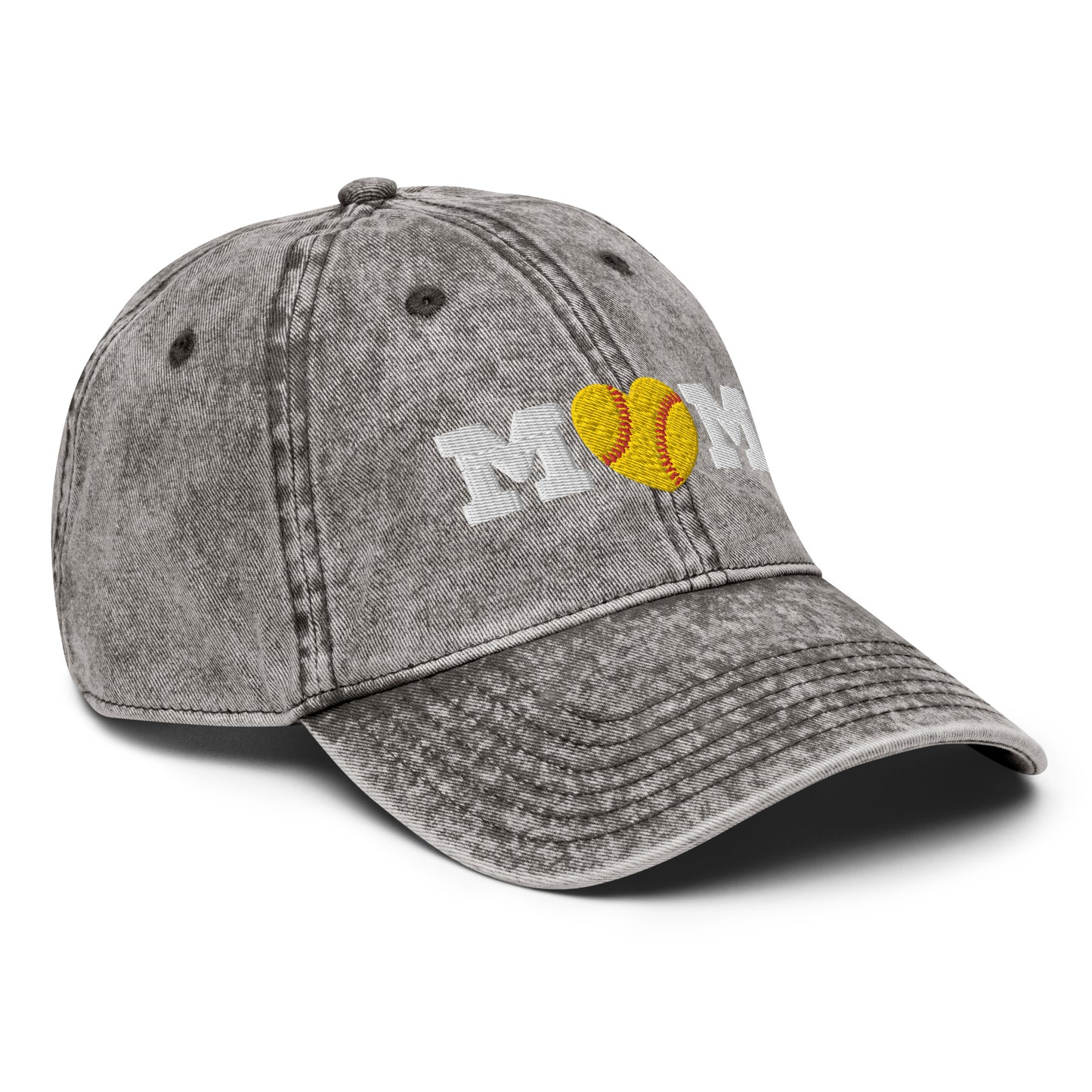 Softball Mom Heart Vintage Cotton Twill Cap