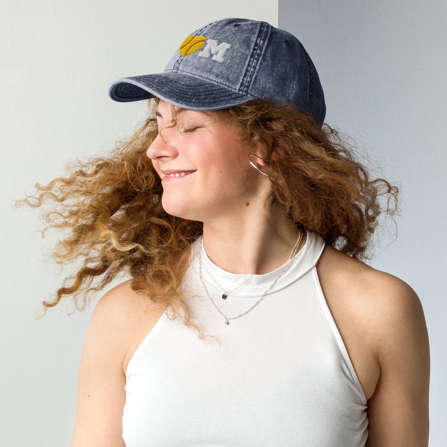 Softball Mom Heart Vintage Cotton Twill Cap
