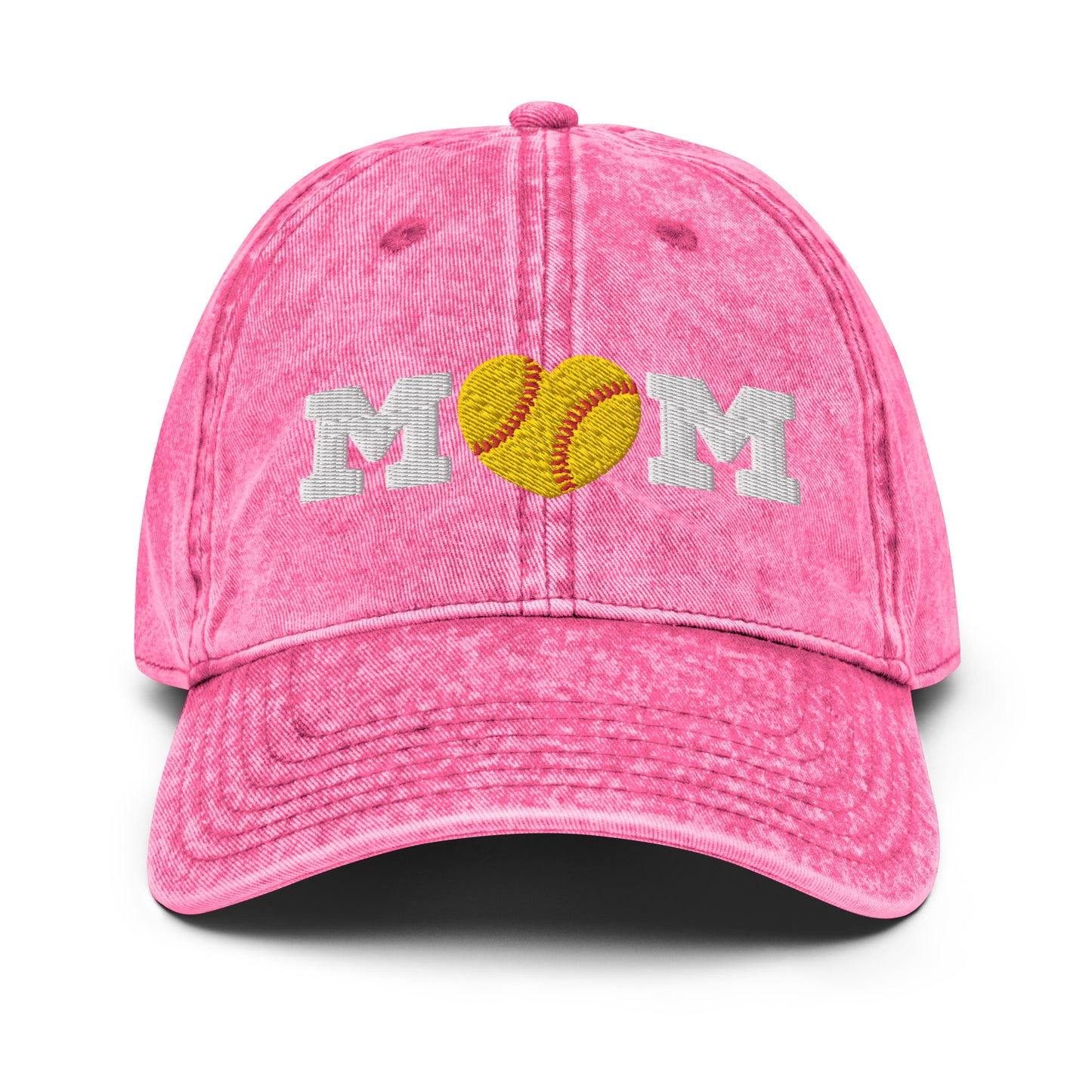 Softball Mom Heart Vintage Cotton Twill Cap