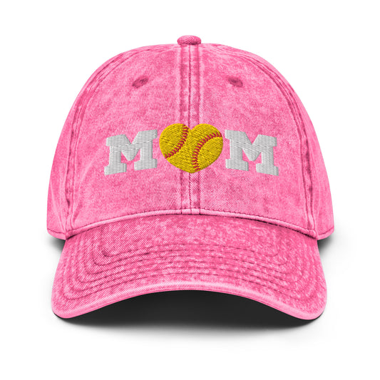 Softball Mom Heart Vintage Cotton Twill Cap
