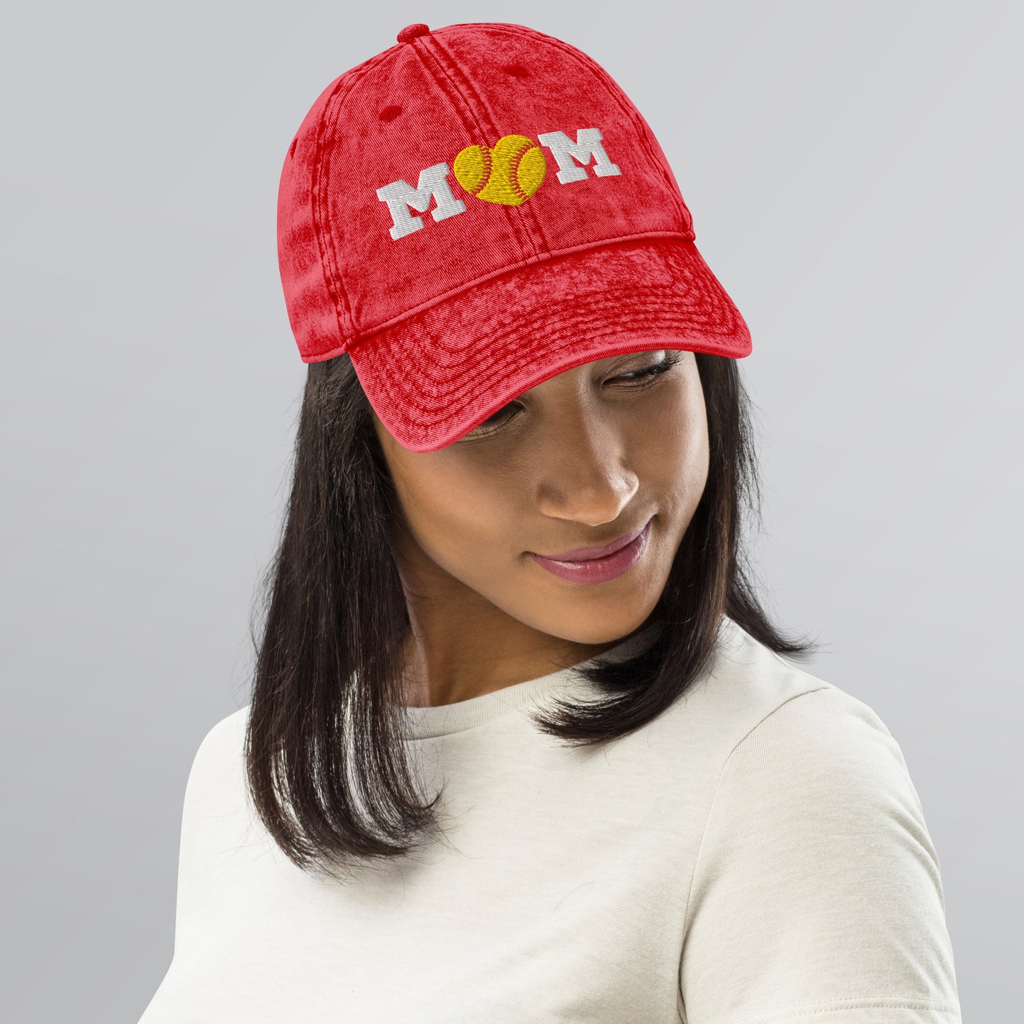 Softball Mom Heart Vintage Cotton Twill Cap