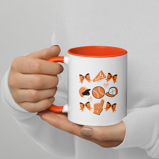 Orange Baseball Cheer Mug with Color Inside