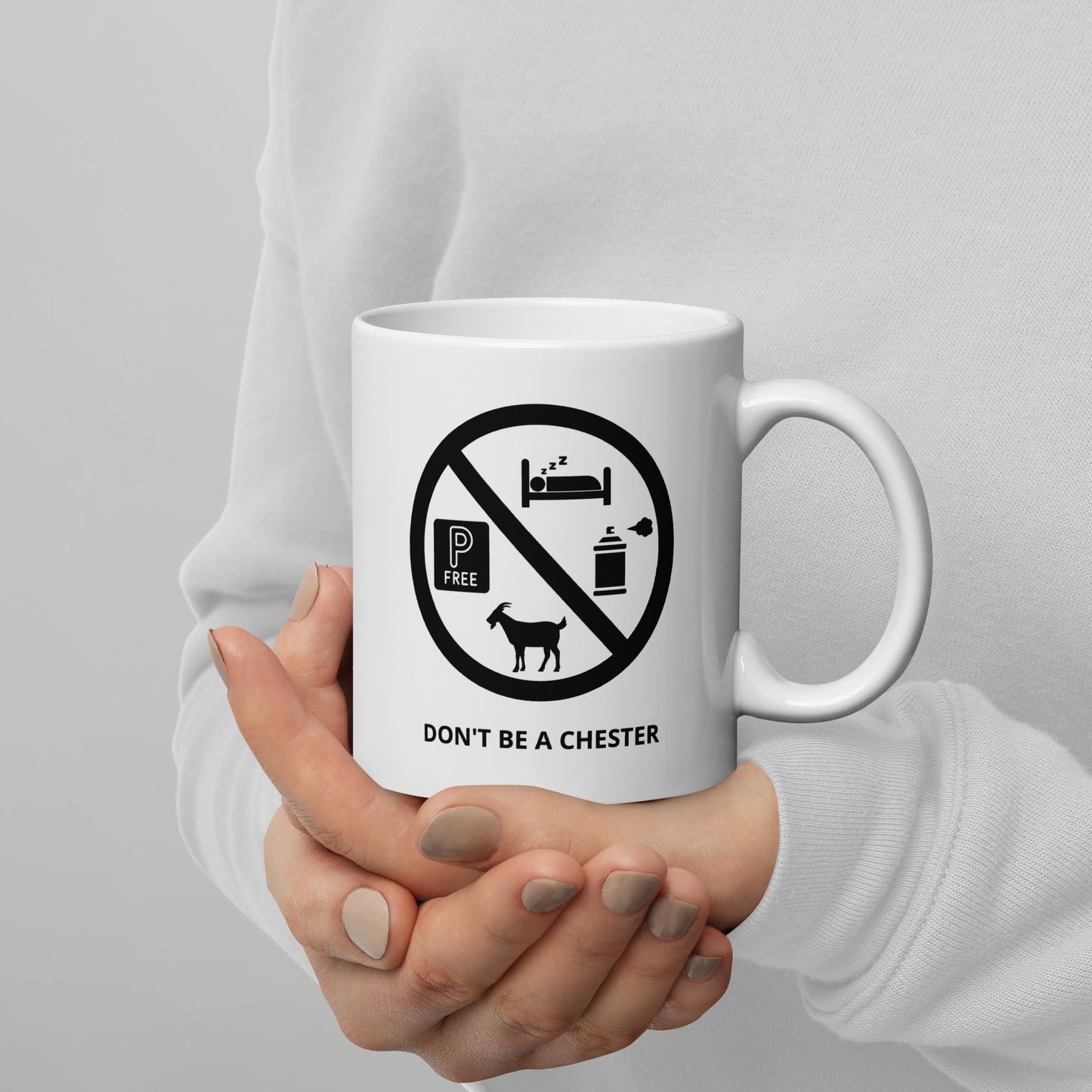DON'T BE A CHESTER white mug